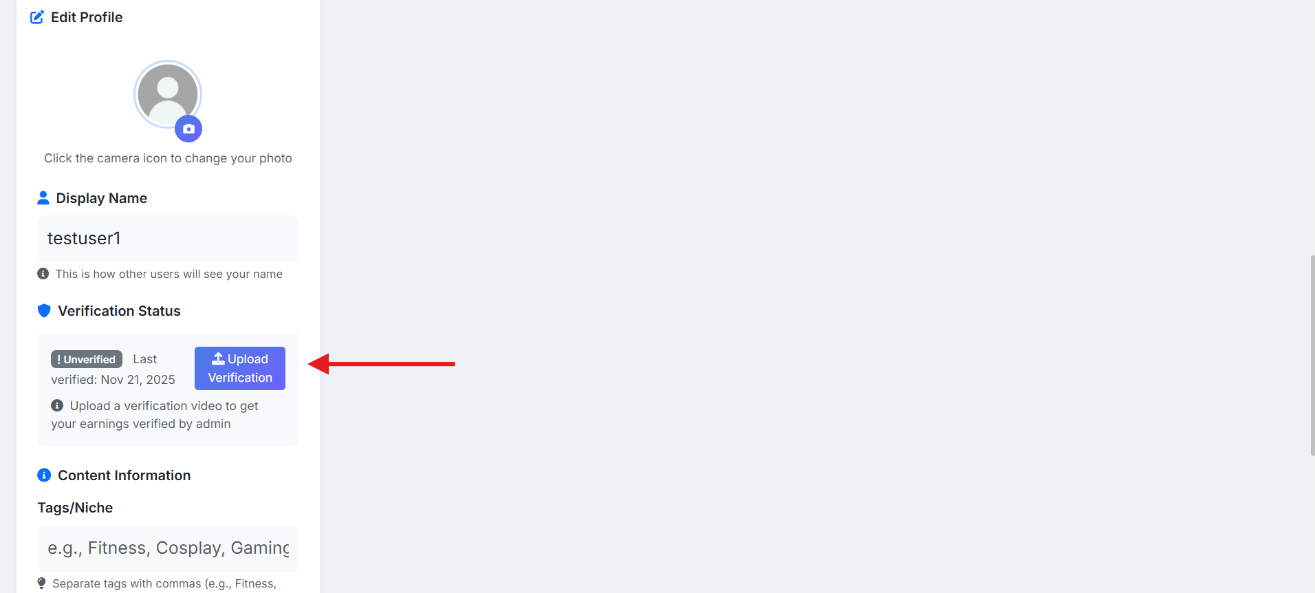 Upload Verification button