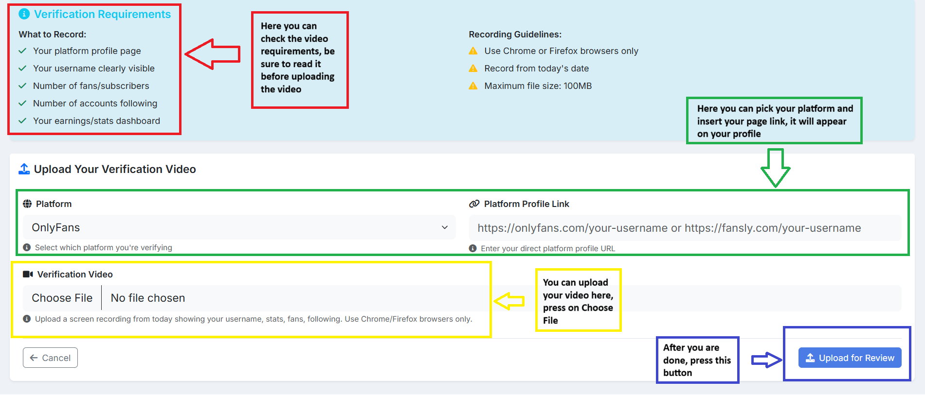Verification upload form